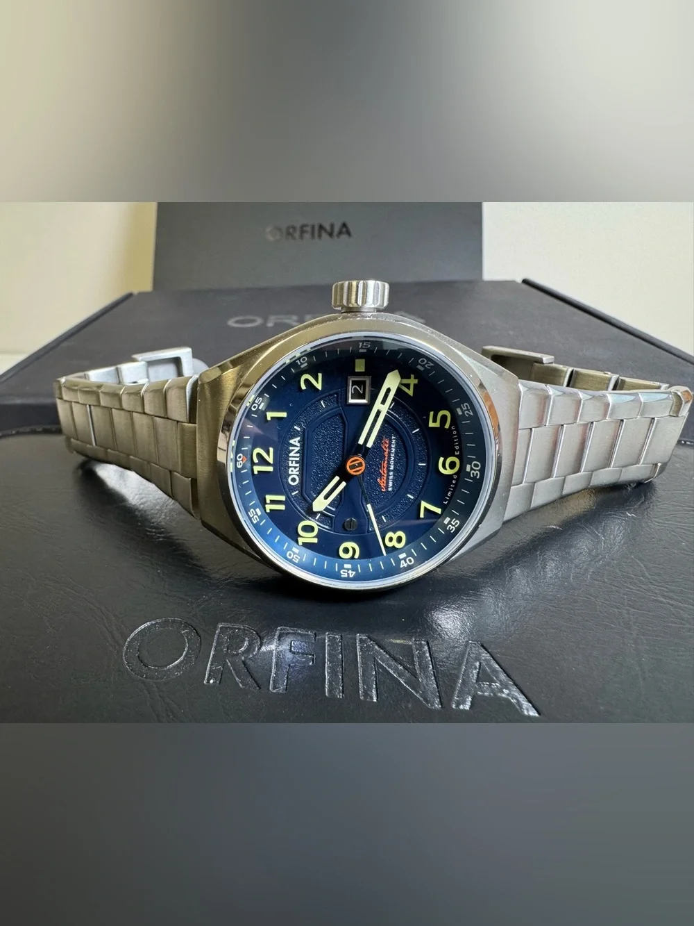 orfina founders edition automatic date stainless steel 42 mm wristwatch